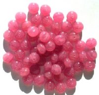 60 6x9mm Raspberry Pink Marble Glass Spacer Beads